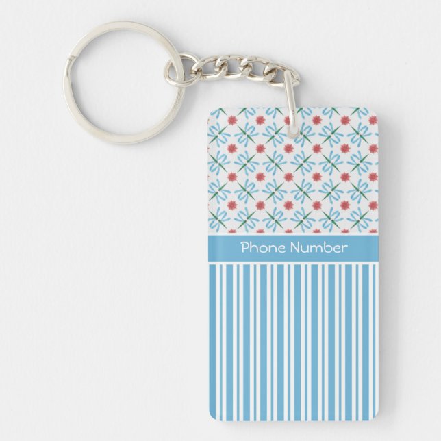 Pink Water Lilies, Dragonflies, Custom Keychain (Front)