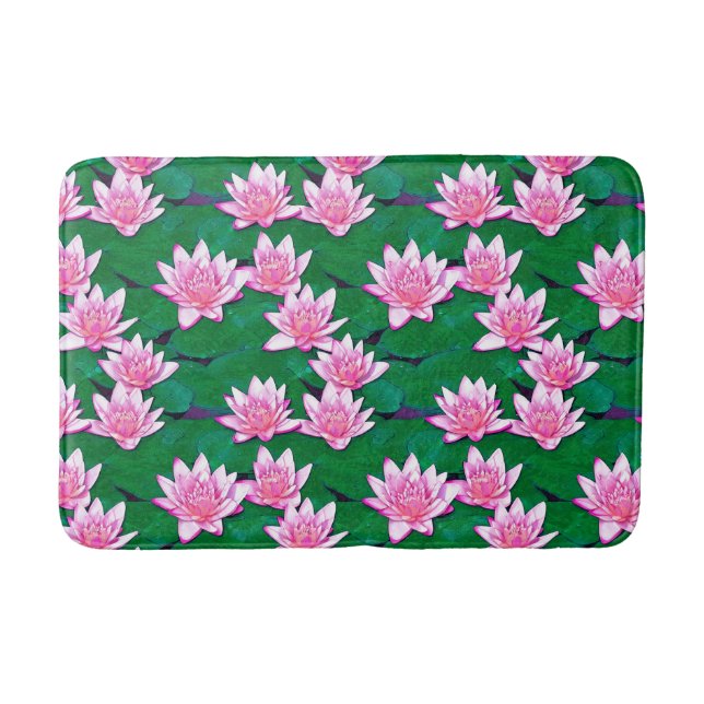 Pink Water Lilies on a Pond Bath Mat (Front)