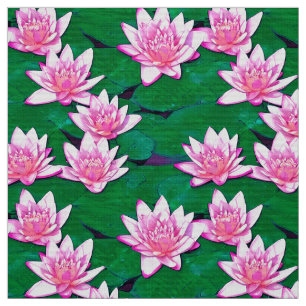 Pink Water Lilies on a Pond Fabric