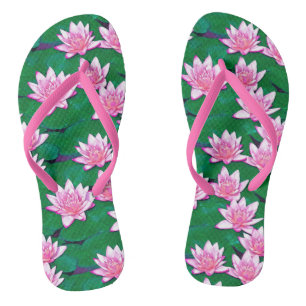 Pink Water Lilies on a Pool Thongs