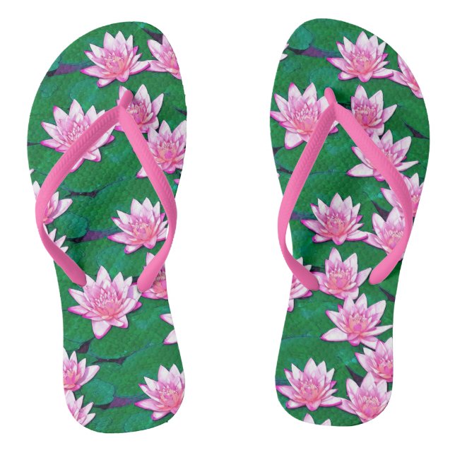 Pink Water Lilies on a  Pool Thongs (Footbed)