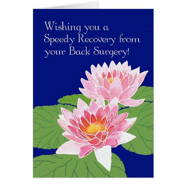 Pink Water Lilies on Blue Get Well Back Surgery (Front)