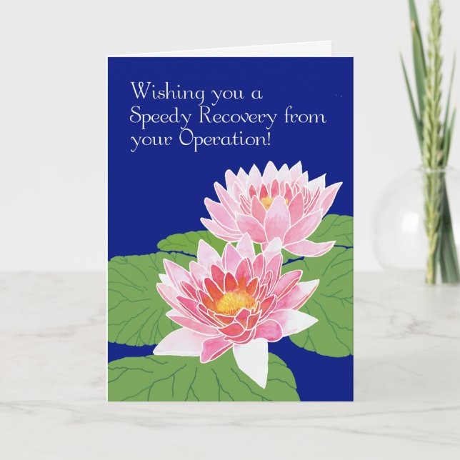 Pink Water Lilies on Blue Get Well from Operation Card (Front)