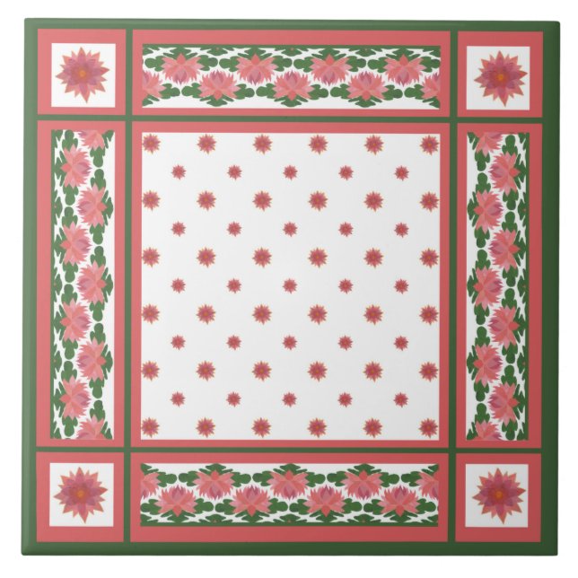 Pink Water Lilies on White Ceramic Tile (Front)