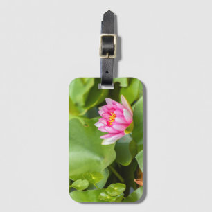 Pink Water Lily Against Green Lily Pads Luggage Tag