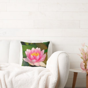 PINK WATER LILY AMONG LILY PADS CUSHION
