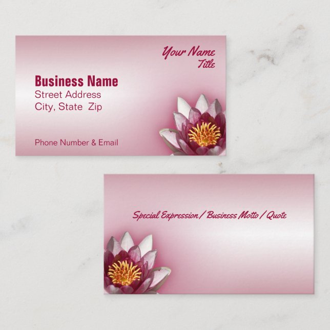 Pink Water Lily Close-Up Photograph Business Card (Front/Back)