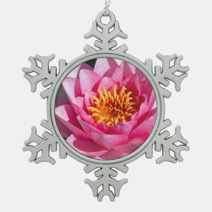Pink water lily floral print snowflake pewter christmas ornament