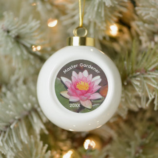 Pink Water Lily Flower Master Gardener Holiday Ceramic Ball Christmas Ornament