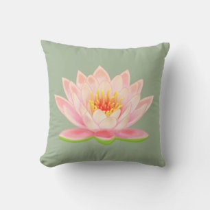 Pink Water Lily Flower on Laurel Green Cushion