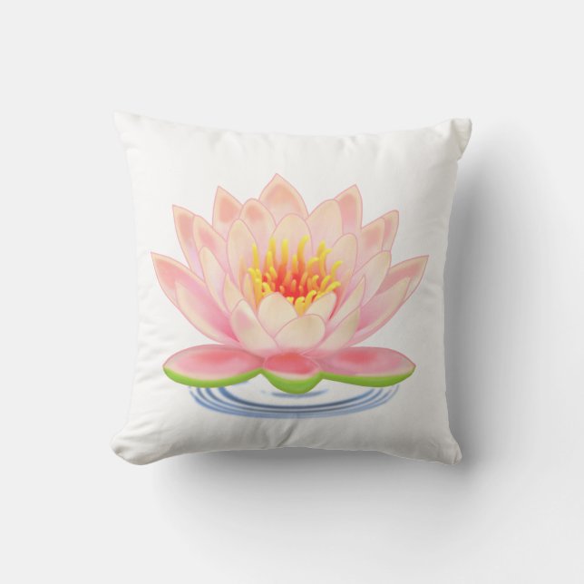 Pink Water Lily Flower on White Cushion (Front)