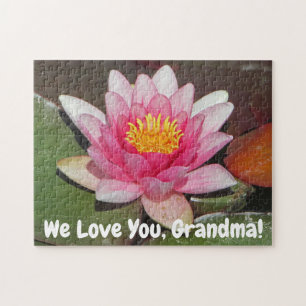 Pink Water Lily Flower We Love You Grandma Jigsaw Puzzle