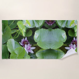 Pink water lily flowers, lotus flowers, photo beach towel