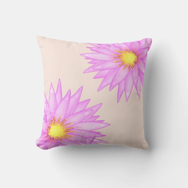 Pink Water Lily Flowers on Light Beige Cushion (Front)