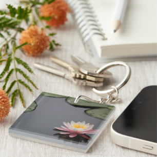 Pink Water Lily Photograph Key Ring