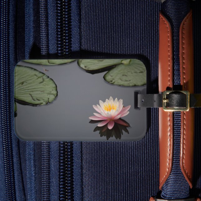 Pink Water Lily Photograph  Luggage Tag (Front Insitu 4)
