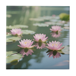 Pink Water Lily Pond Serenity Ceramic Tile
