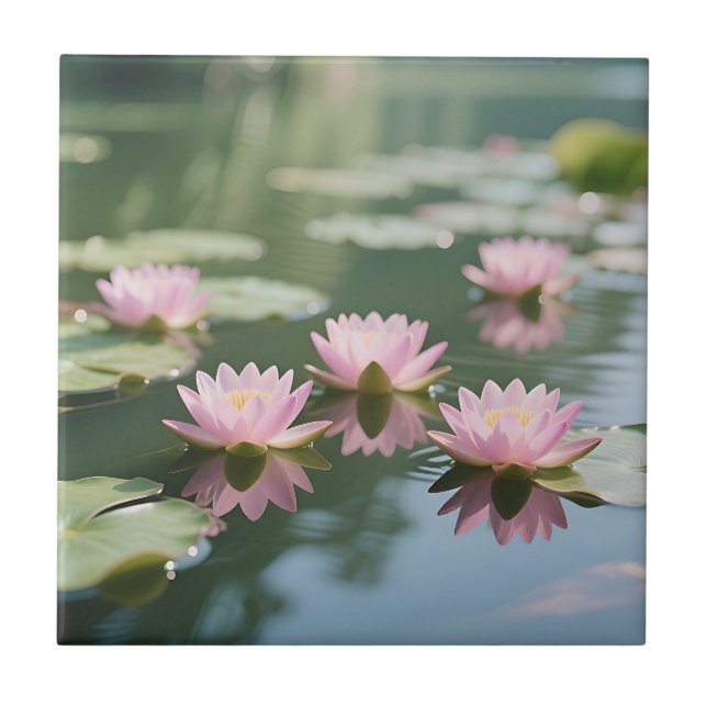 Pink Water Lily Pond Serenity Ceramic Tile (Front)