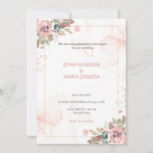 Pink water splash flower screen wedding invitation