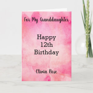 Pink Watercolor 12th Birthday Granddaughter Card