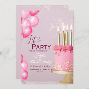 Pink Watercolor 13th Birthday Invite