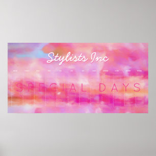 Pink Watercolor Abstract Custom Perpetual Calendar Poster