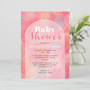 Pink Watercolor Abstract Girls Baby Shower Invitation