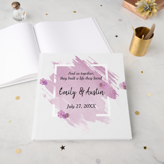 Pink Watercolor Abstract Wedding Guest Book (Front Open)