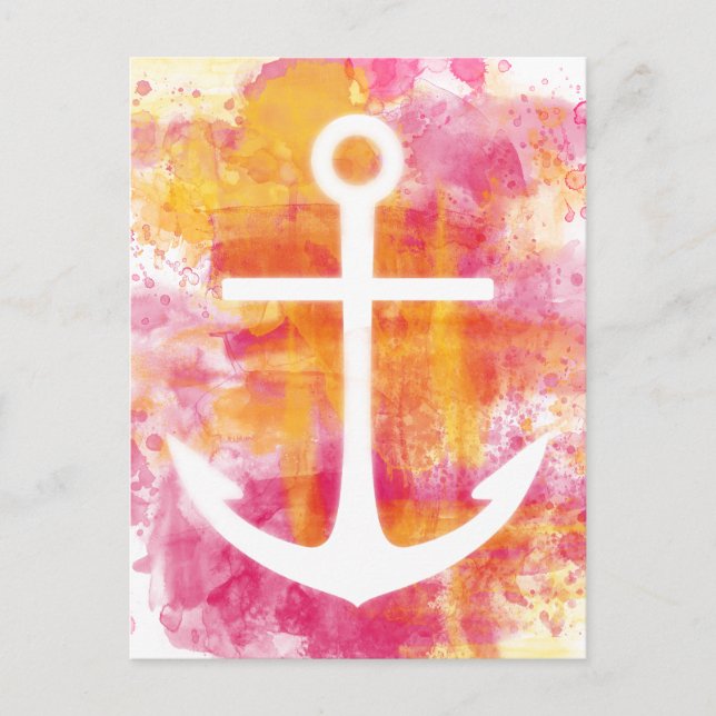 Pink watercolor anchor postcard (Front)