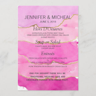 Pink Watercolor and Gold Wedding Menu