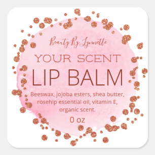 Pink Watercolor And Rose Gold Dots Lip Balm Labels