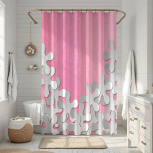Pink Watercolor and White Flowers Shower Curtain
