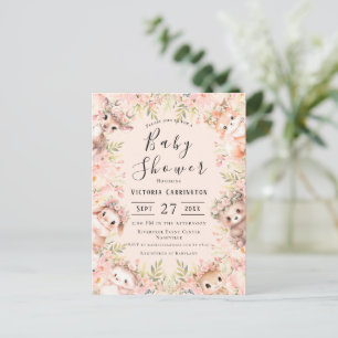 Pink Watercolor Animals Budget Baby Shower Postcard