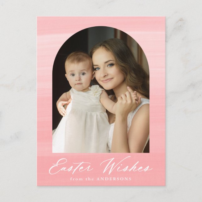 Pink Watercolor Arch 2 Photo Easter Wishes Holiday Postcard (Front)