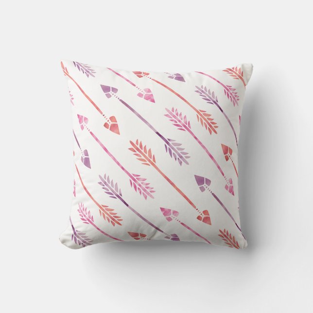 Pink Watercolor Arrows Pattern Cushion (Front)