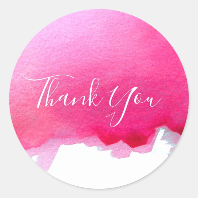Pink Watercolor art Thank You Classic Round Sticker (Front)