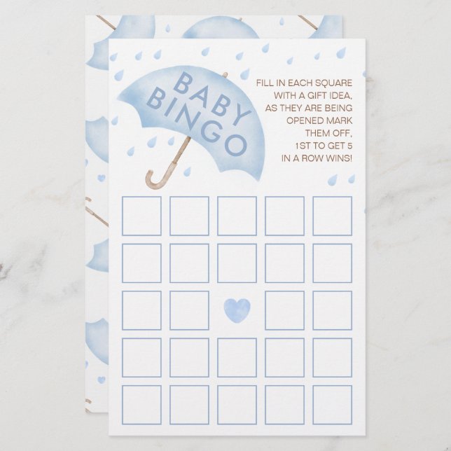 Pink Watercolor Baby Bingo Game Card (Front/Back)