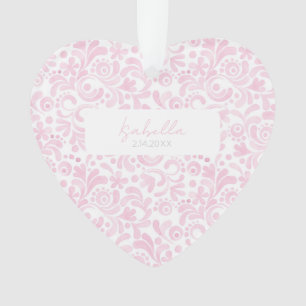 Pink Watercolor Baby NAME BIRTH DATE Sweet Heart Ornament