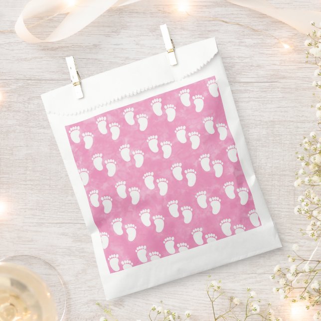 Pink Watercolor Baby Shower Footprint Pattern Favour Bag (Clipped)