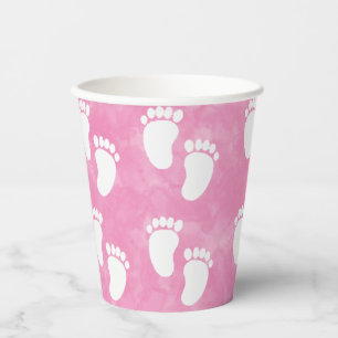 Pink Watercolor Baby Shower Footprint Pattern Paper Cups