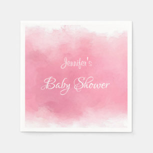 Pink Watercolor Baby Shower Handwritten Modern Napkin