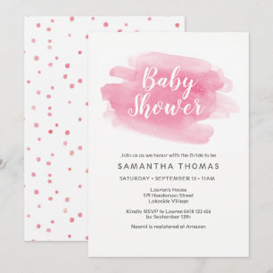 Pink Watercolor Baby Shower Invitation