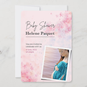 Pink Watercolor Baby Shower Invitation