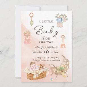 Pink Watercolor Baby Shower Invitation