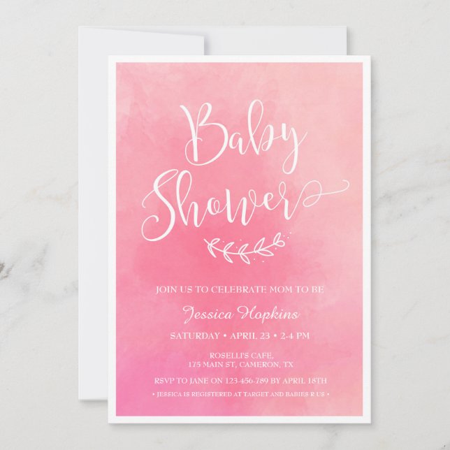 Pink Watercolor Baby Shower invitation (Front)