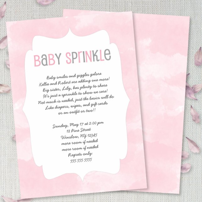 Pink Watercolor Baby Sprinkle, girl baby shower Invitation (Creator Uploaded)