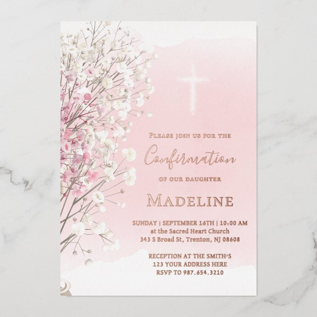 pink watercolor baby's breath |  Confirmation (Front)