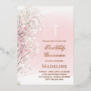 pink watercolor baby's breath First Communion