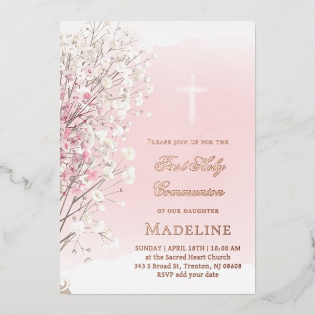 pink watercolor baby's breath |  First Communion (Front)