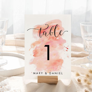 Pink Watercolor Background Wedding Table Number